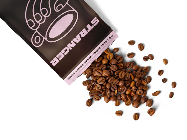 Stranger Coffee 250 g whole bean Arabica with brew setup